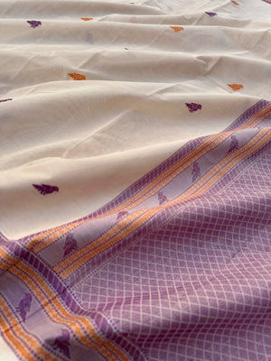 Mangalavastaram - off white with birds woven buttas and borders