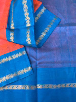 Korvai Silk Cotton - bubble gum pink and Anand blue
