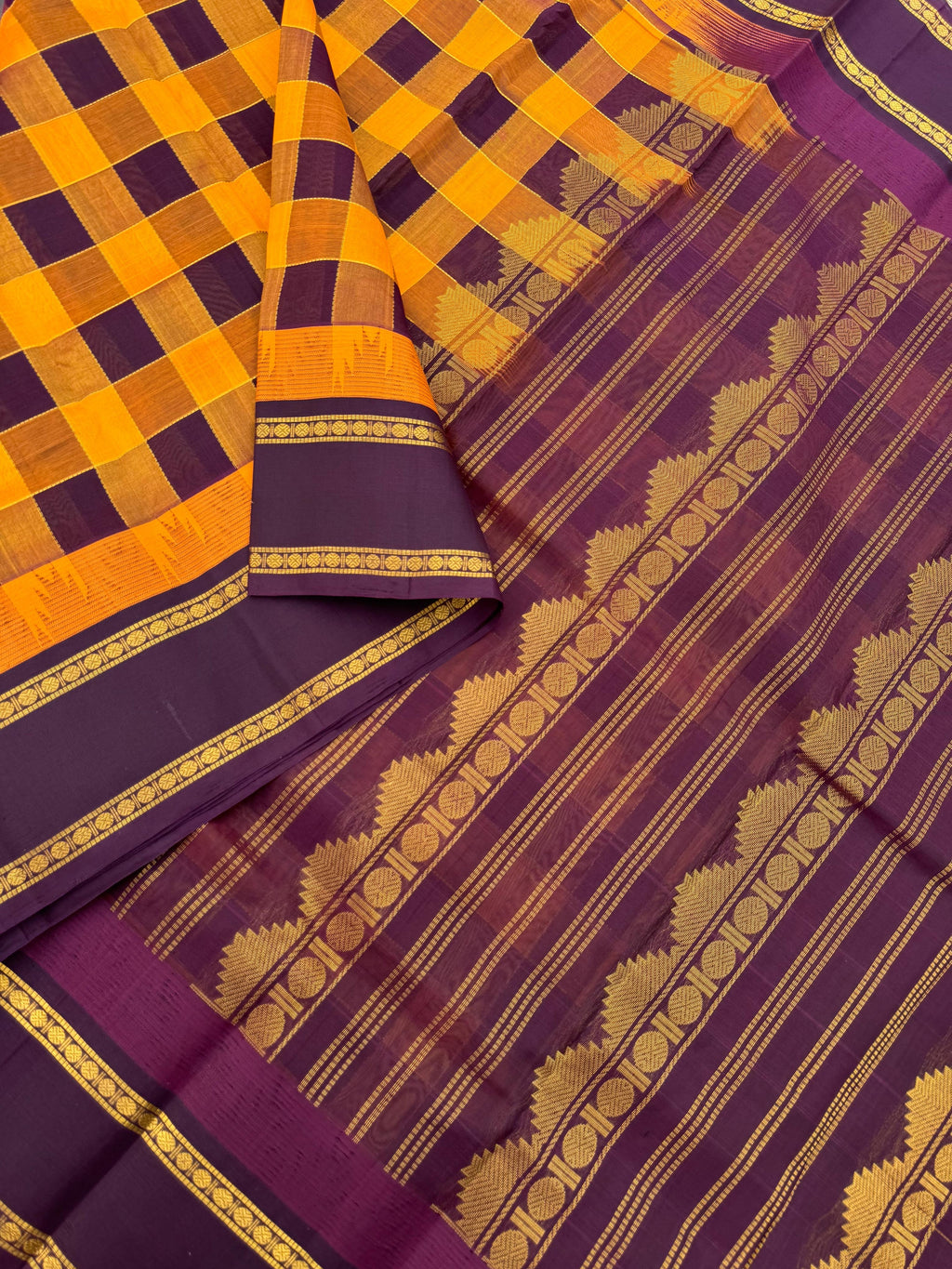 Korvai Silk Cottons - mustard and burgundy