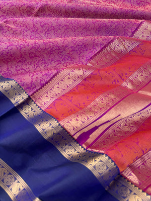 Woven Motifs Silk Cotton - purple vanasingaram with Ganga jammuna woven borders