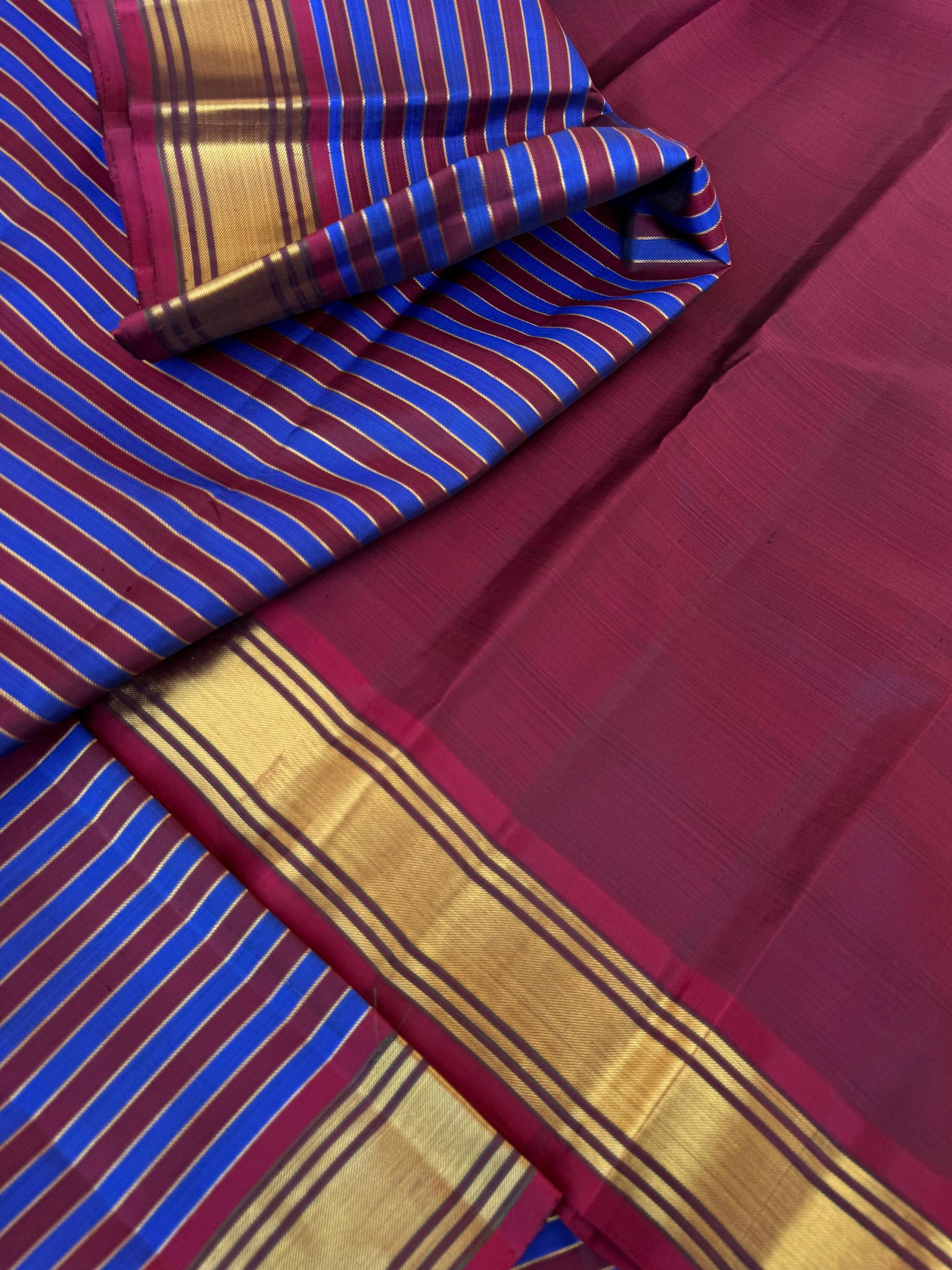 Vari - Stripes woven Kanchivaram | burgundy and blue