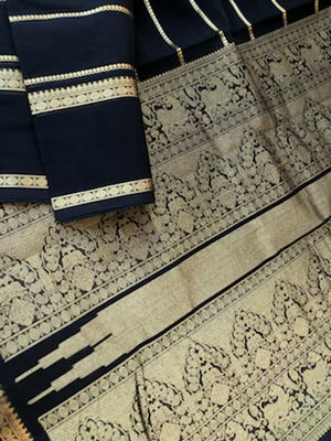 Mangalavastaram - Stunning black and gold veldhari, we can match any kind of bottle green, aaraku, pink purple blouses of our choice
