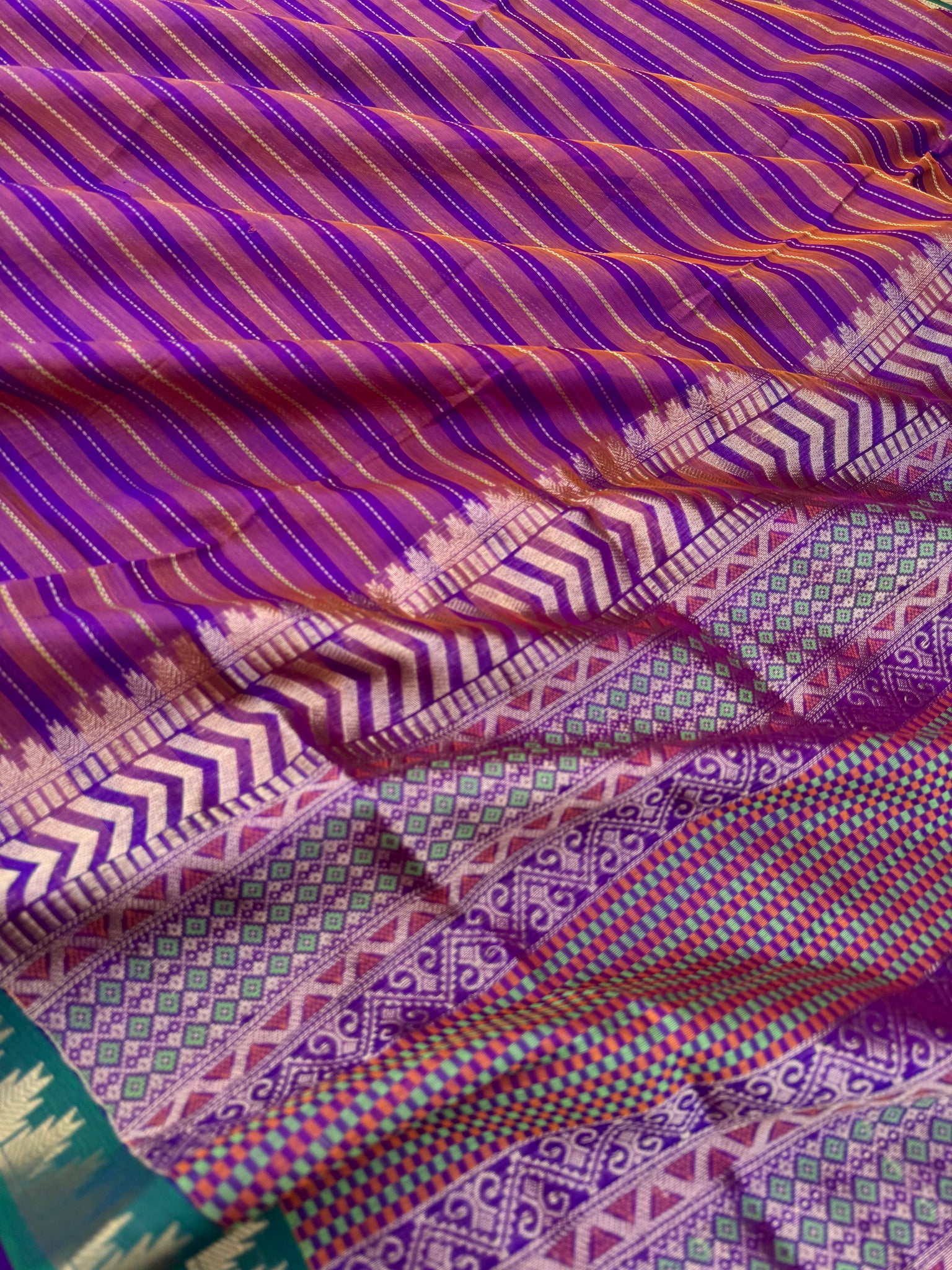 Woven Motifs Silk Cotton - a shades of violet and purple muthu veldhari