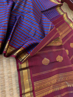 Vari - Stripes woven Kanchivaram | burgundy and blue