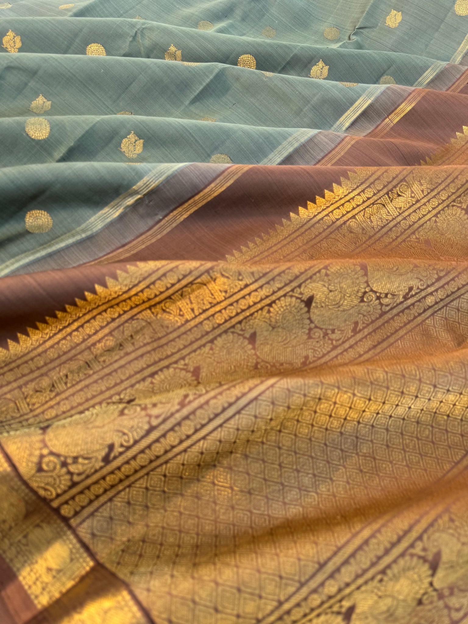 Diwali Edits - Kanchivaram For All Occasions - stunning unusual grey and chocolate for people who love small borders