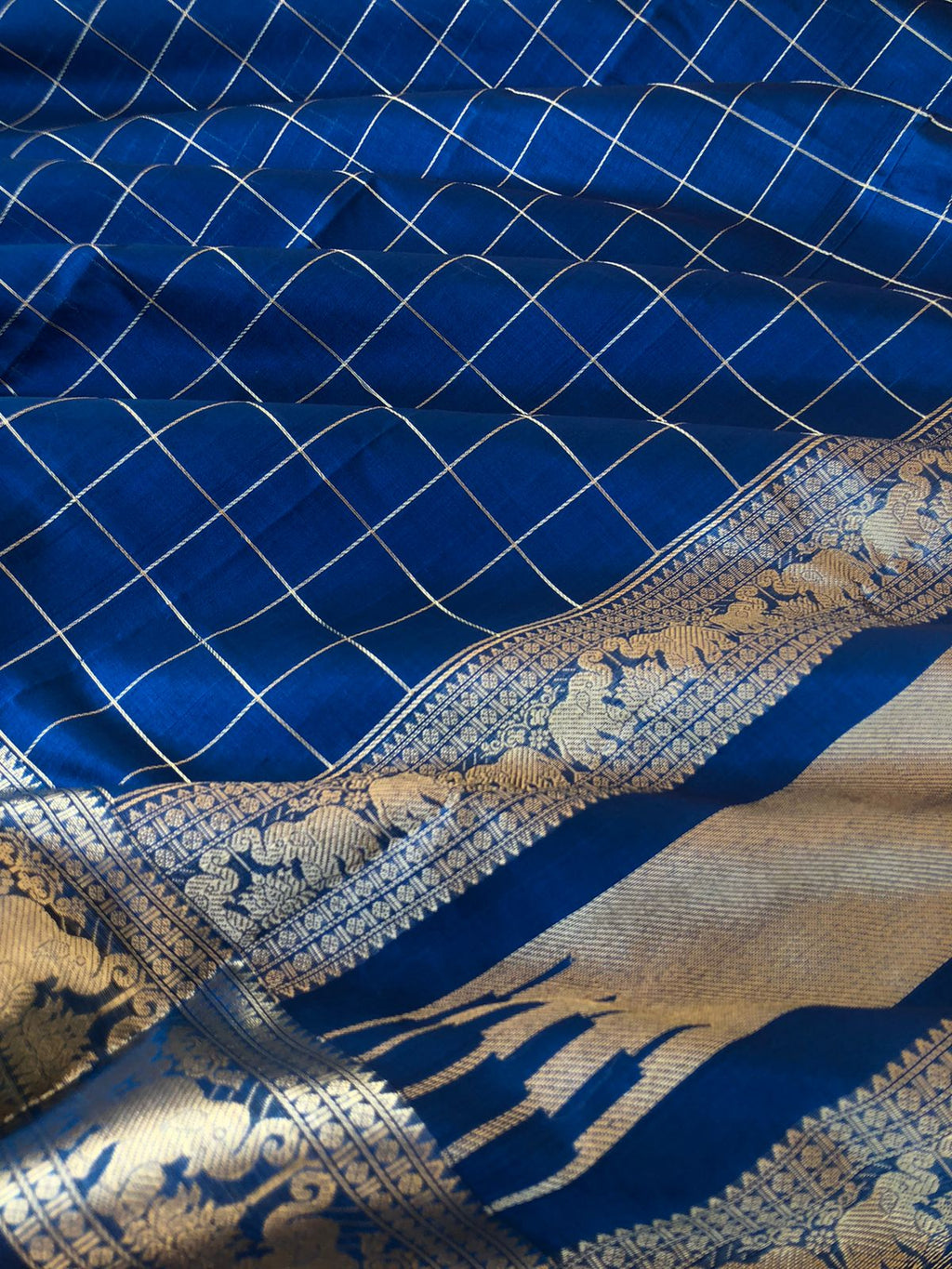 Zari Kissed Silk Cotton - muthukattam with vintage short pallu in burnt blue tone