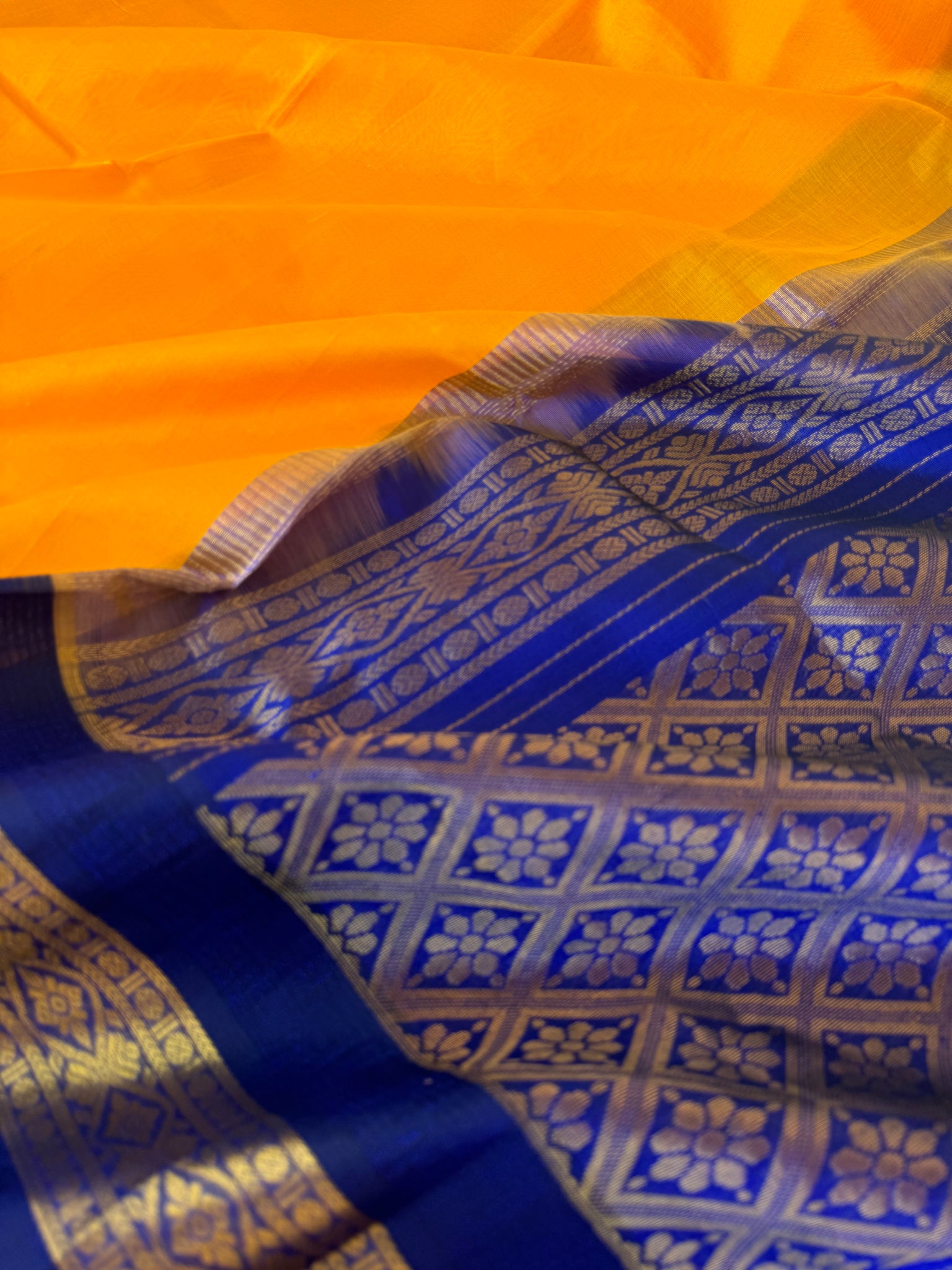 Korvai Silk Cotton - mustard and ms blue