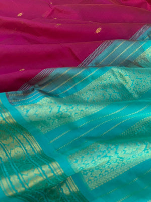 Korvai Silk Cottons - majenta and aqua