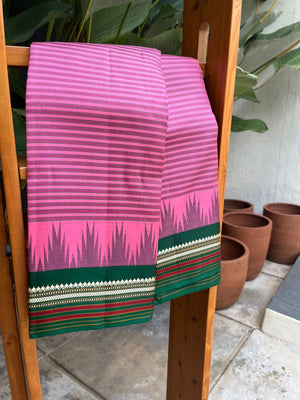 The Legacy of Korvai Kanchivaram - stunning keva pink vintage stripes korvai Kanchivaram with Meenakshi green borders pallu and blouse