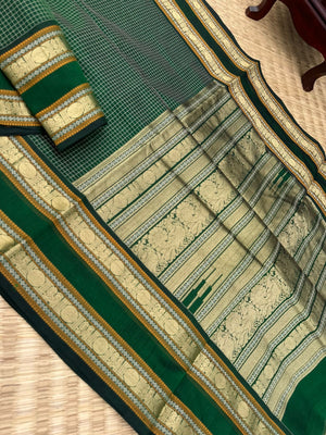 Zari Kissed Silk Cotton - stunning green podi kattam