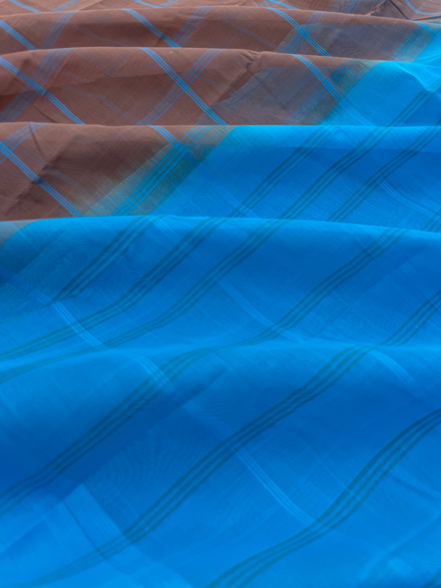 Pragatham - Contrast Play - chikku brown and sulphate blue