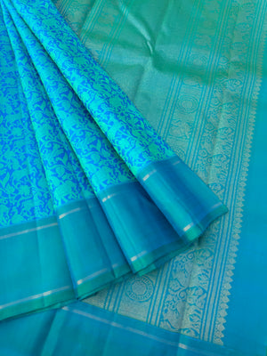 Diwali Edits - Kanchivaram For All Occasions - a stunning anandha blue on blue vanasingaram body with gold zari woven pallu