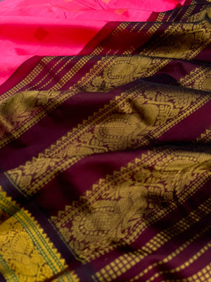 Korvai Silk Cottons - pink and burgundy
