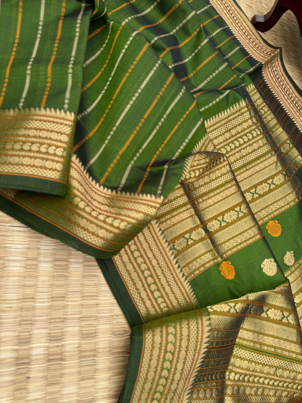 Woven Motifs Silk Cotton - a olive green vertical veldhari