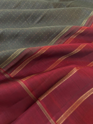 Maaya - Magical Kanchivarams - beautiful army green pluse buttas woven body with ganga jammuna woven borders