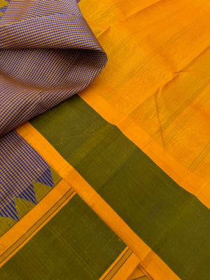 Signature Silk Cotton -mustard and blue kasa kasa kattam
