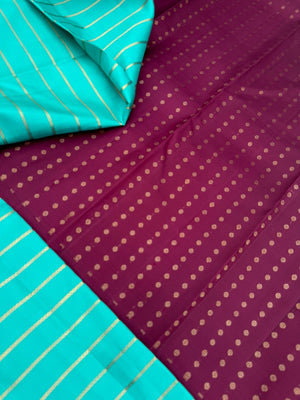 Mohaa - Rarest Borderless Kanchivarams - teal borderl veldhari the best part of this saree is the short pallu ( vintage style ) and grand butta woven blouse