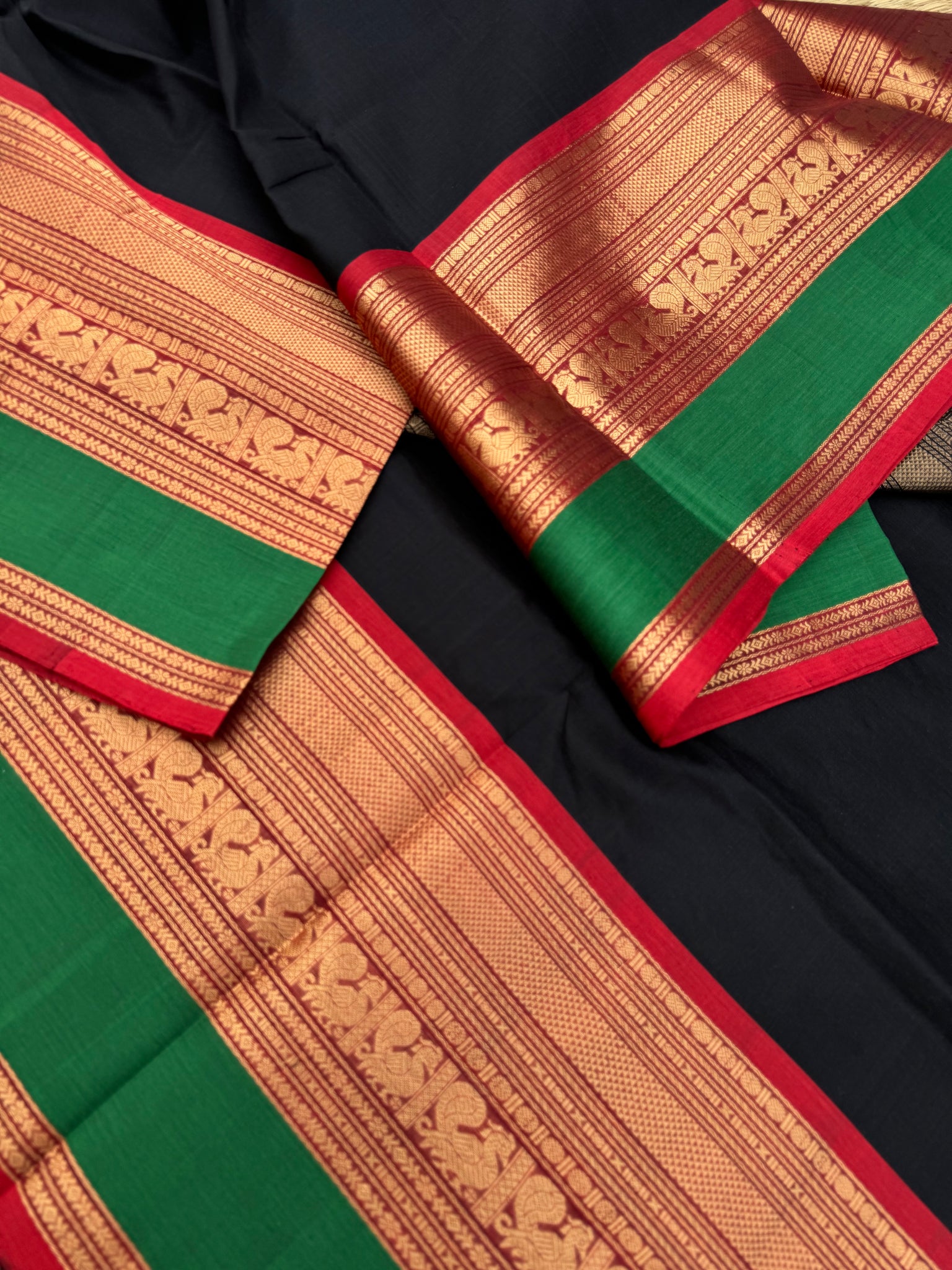 Zari Kissed Silk Cotton - gorgeous black with grand woven borders