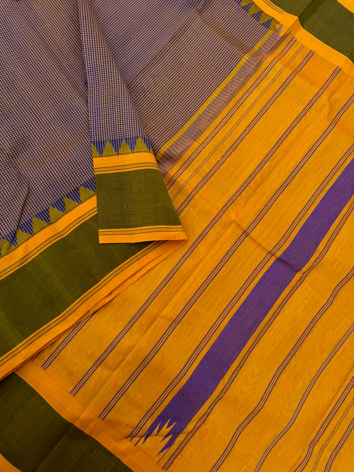 Signature Silk Cotton -mustard and blue kasa kasa kattam