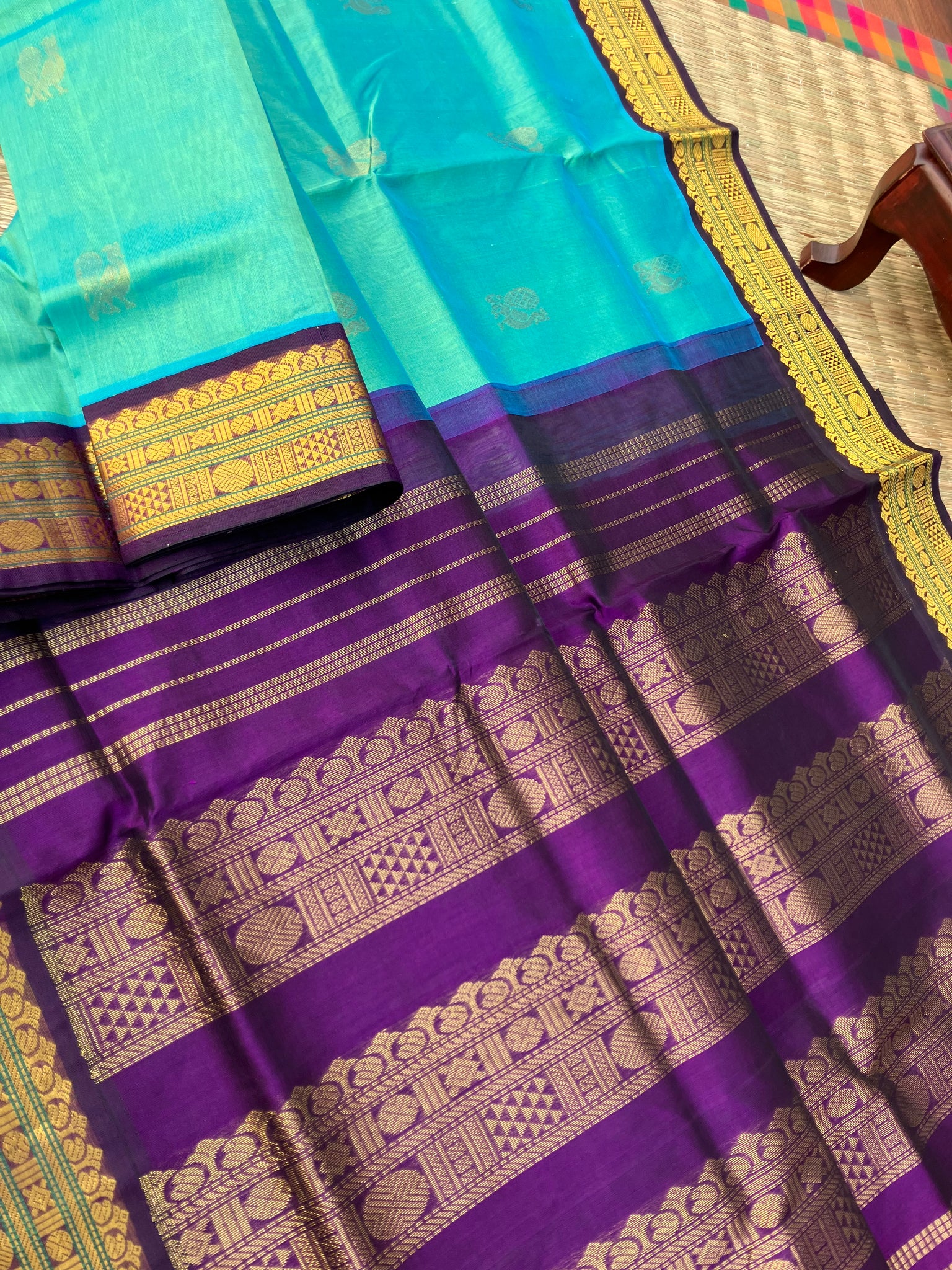 Korvai Silk Cotton - dual tone turquoise and deep purple