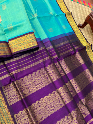 Korvai Silk Cotton - dual tone turquoise and deep purple