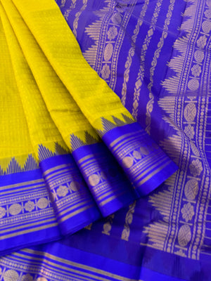 Korvai Silk Cotton - sampanga yellow and blue lakshadeepam