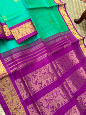 Korvai Silk Cotton - dual tone turquoise and purple