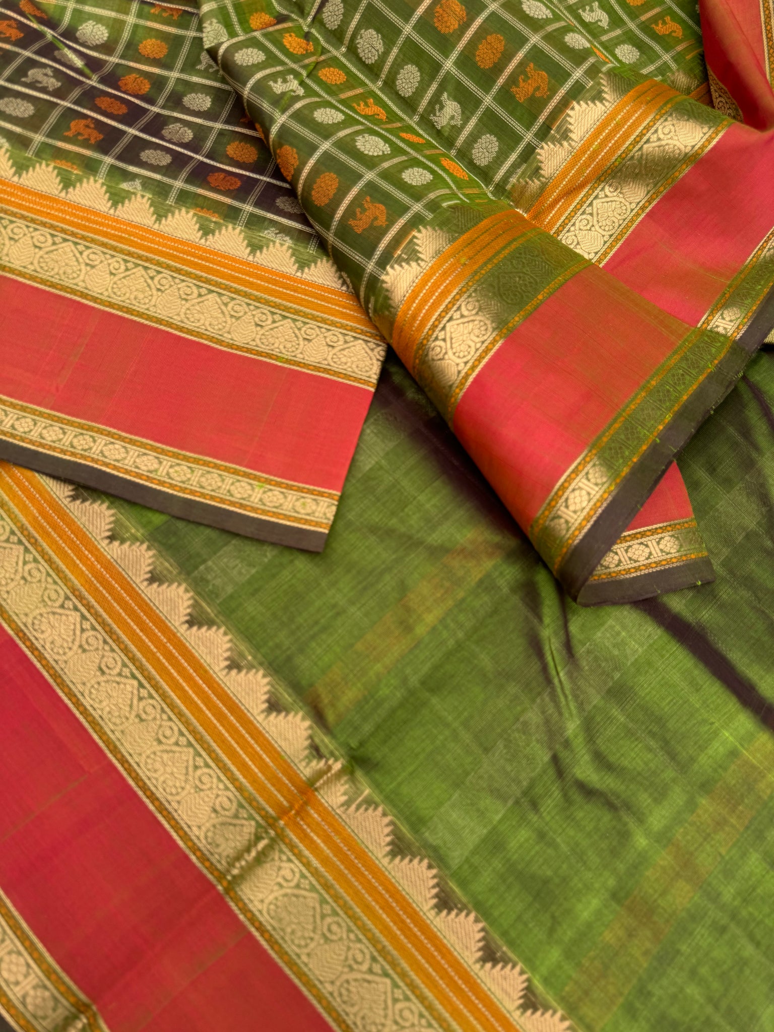 Woven Motifs Silk Cotton - olive green 1000 buttas