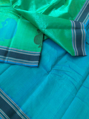 Woven Motifs Silk Cotton - pale aqua green and aqua blue