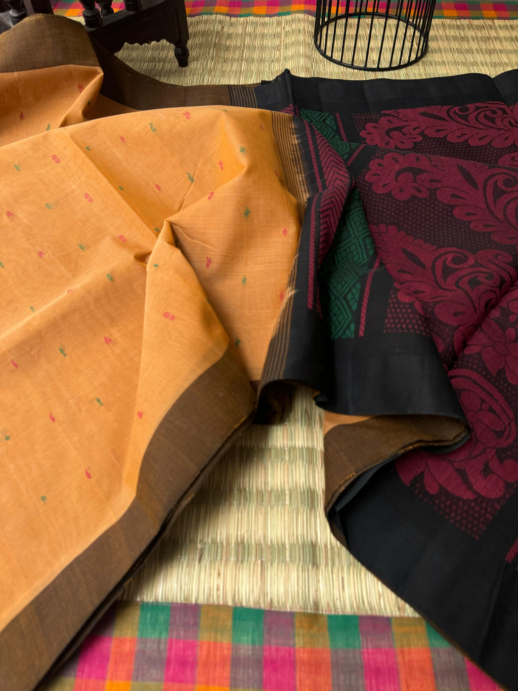 Pragatham - Contrast Play - beige mixed orange ice cream and black