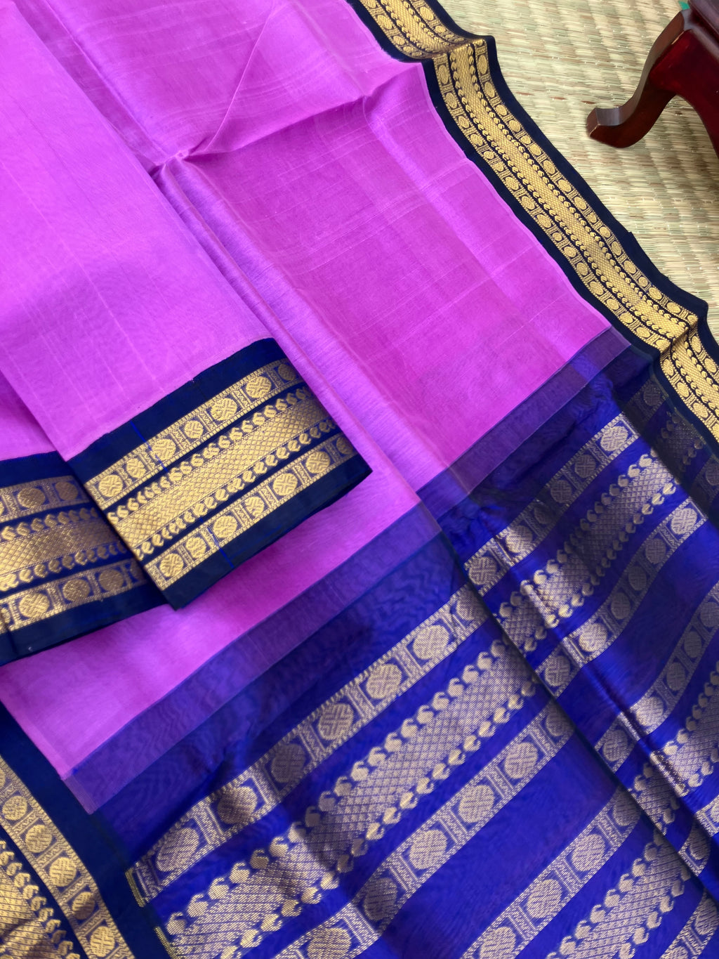 Korvai Silk Cotton - candy pink and ink blue