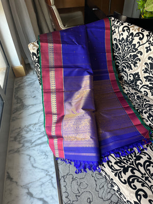 Shree Ka - the traditional at the best ms Subbalakshmi amma blue with vintage style woven borders