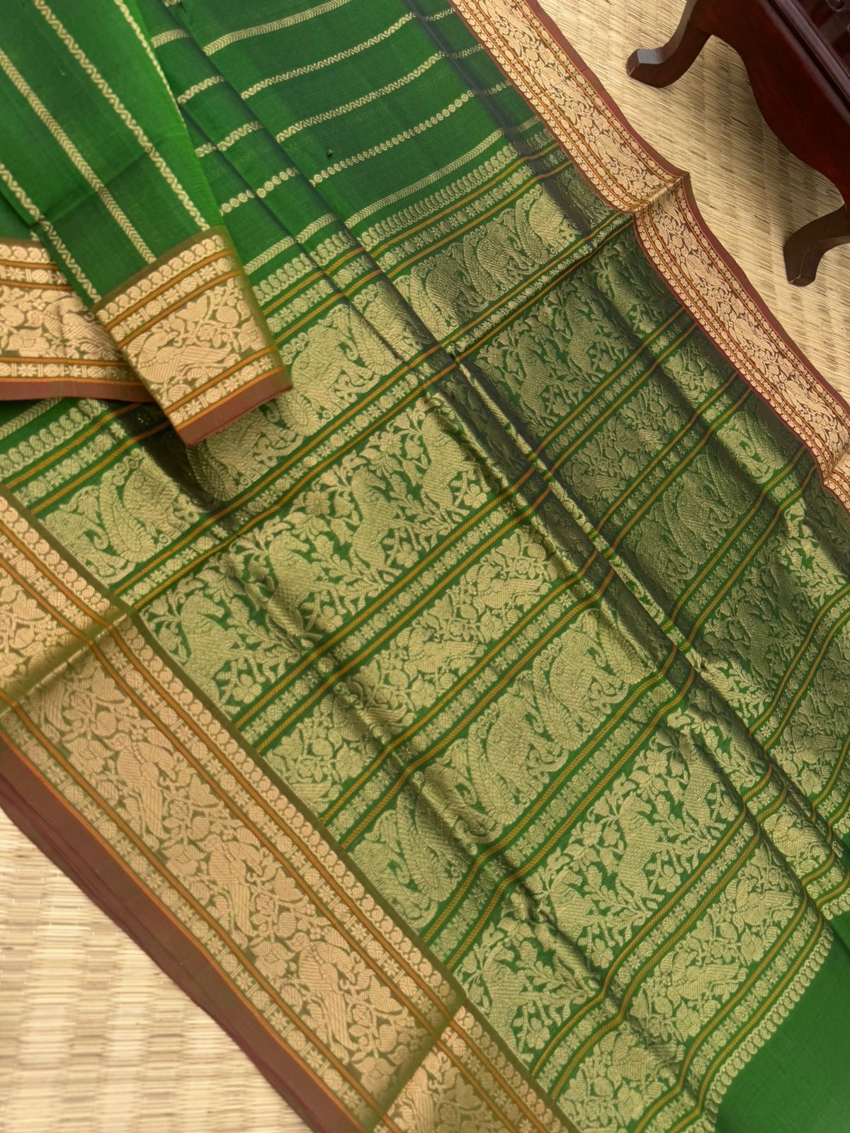 Zari Kissed Silk Cotton - leafy green vertical veldhari