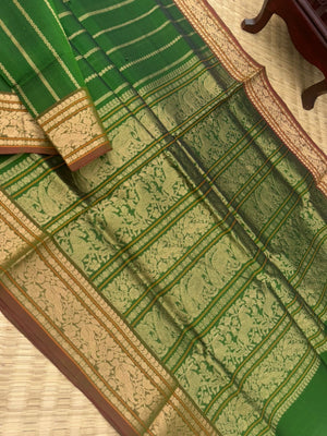 Zari Kissed Silk Cotton - leafy green vertical veldhari