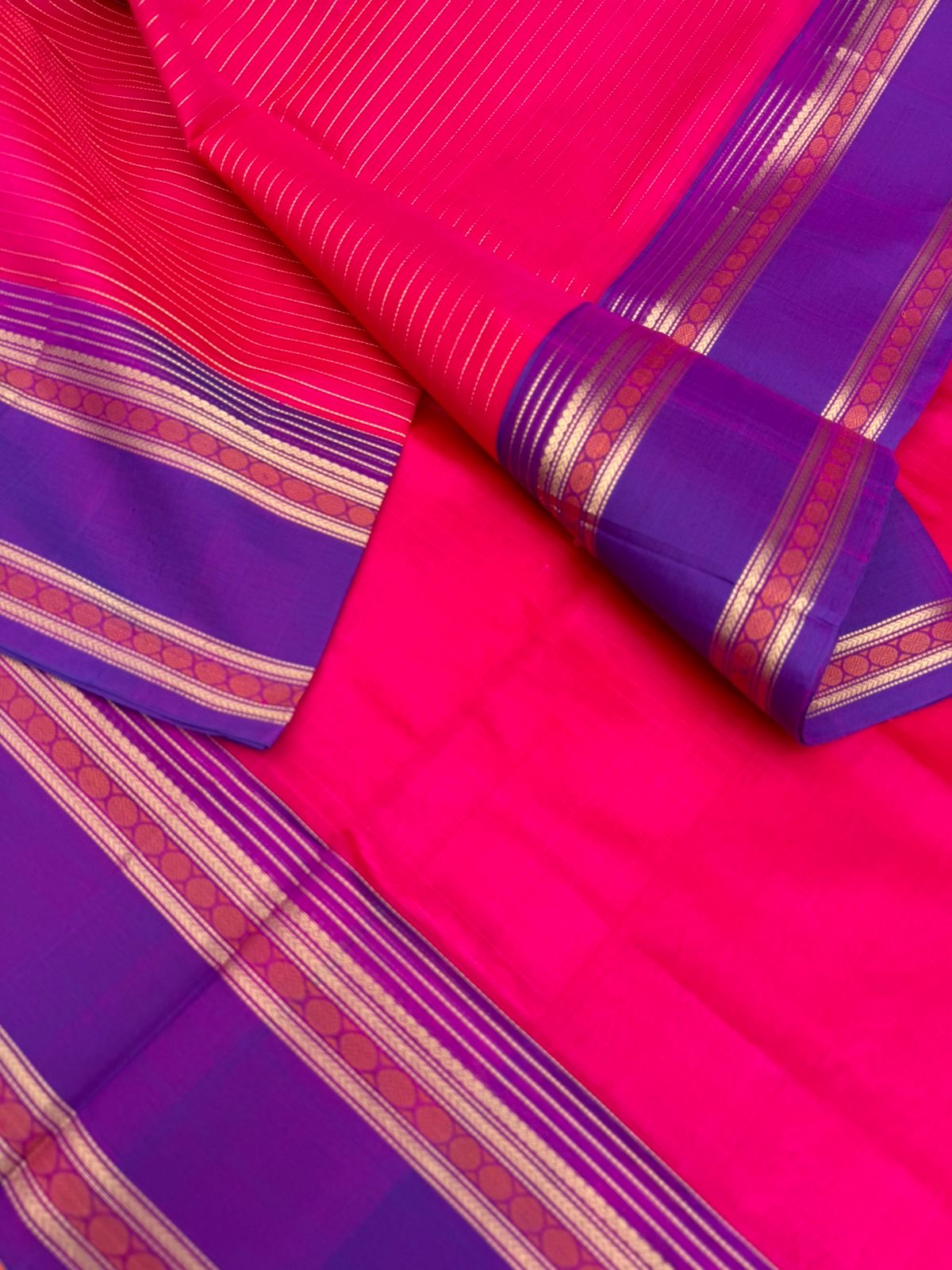 Zari Kissed Silk Cotton -rain pink short red Vairaoosi with traditional borders