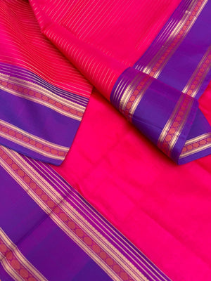Zari Kissed Silk Cotton -rain pink short red Vairaoosi with traditional borders