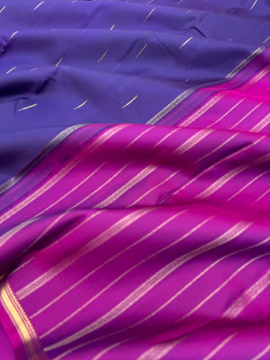Diwali Edits - Kanchivaram For All Occasions - deep dark ink blue and majentha with very tiny border with rain drop woven buttas