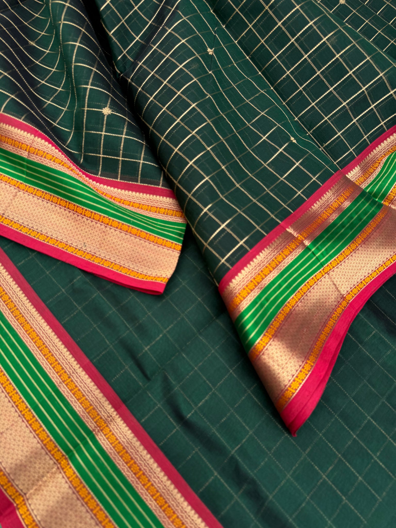 Zari Kissed Silk Cotton - deep dark meenakshi green muthu kattam