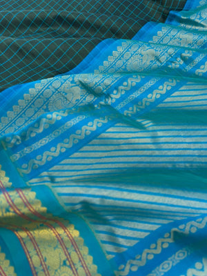 Korvai Silk Cottons - burnt green and sulphur blue