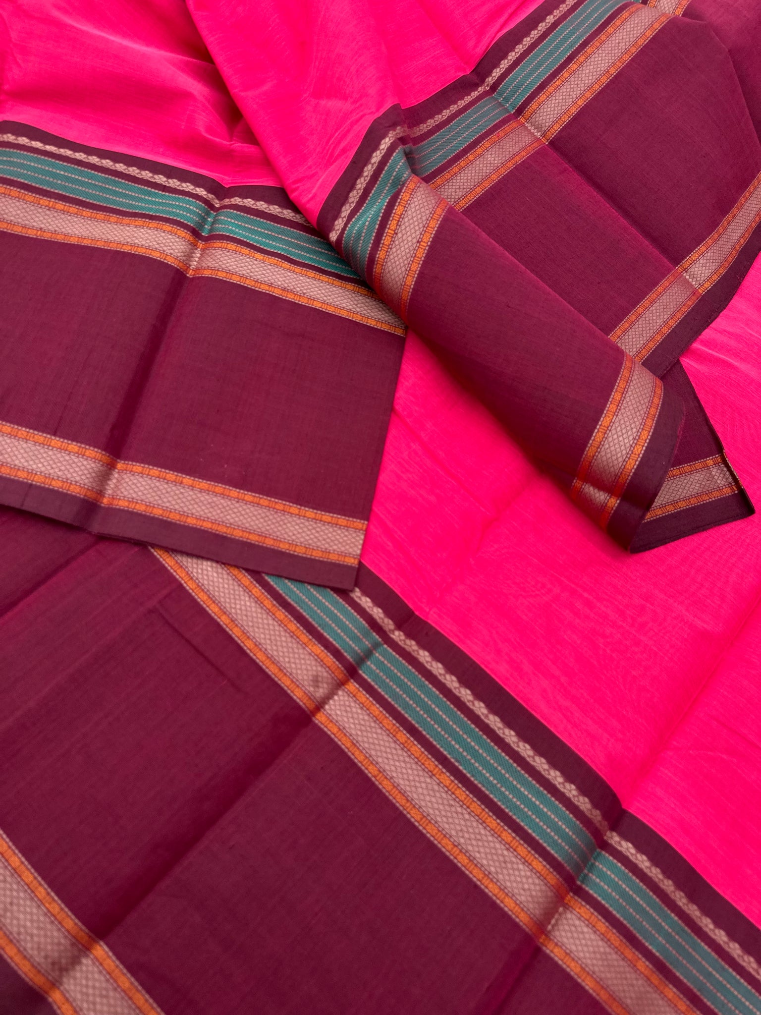 Mangalavastaram - pink and burgundy kalakshtera style cotton