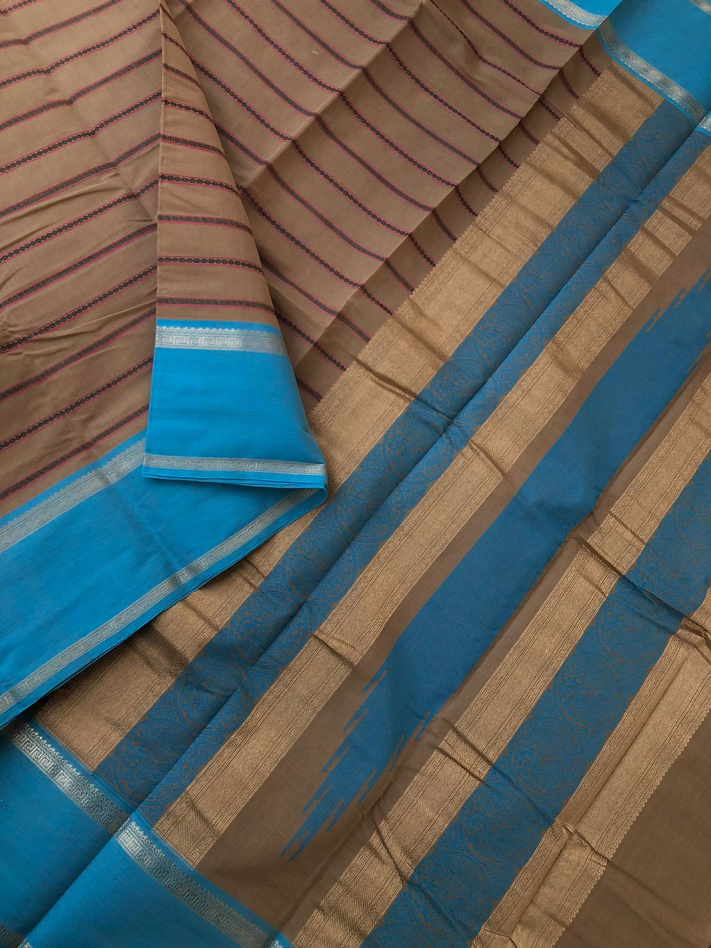Mangalavastaram - beige and turquoise blue vertical