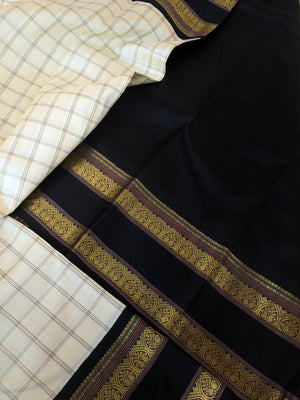 Vintage Ragas on Kanchivaram - the most beautiful creamy off white and black a absolutely vintage Jada nagam woven borders