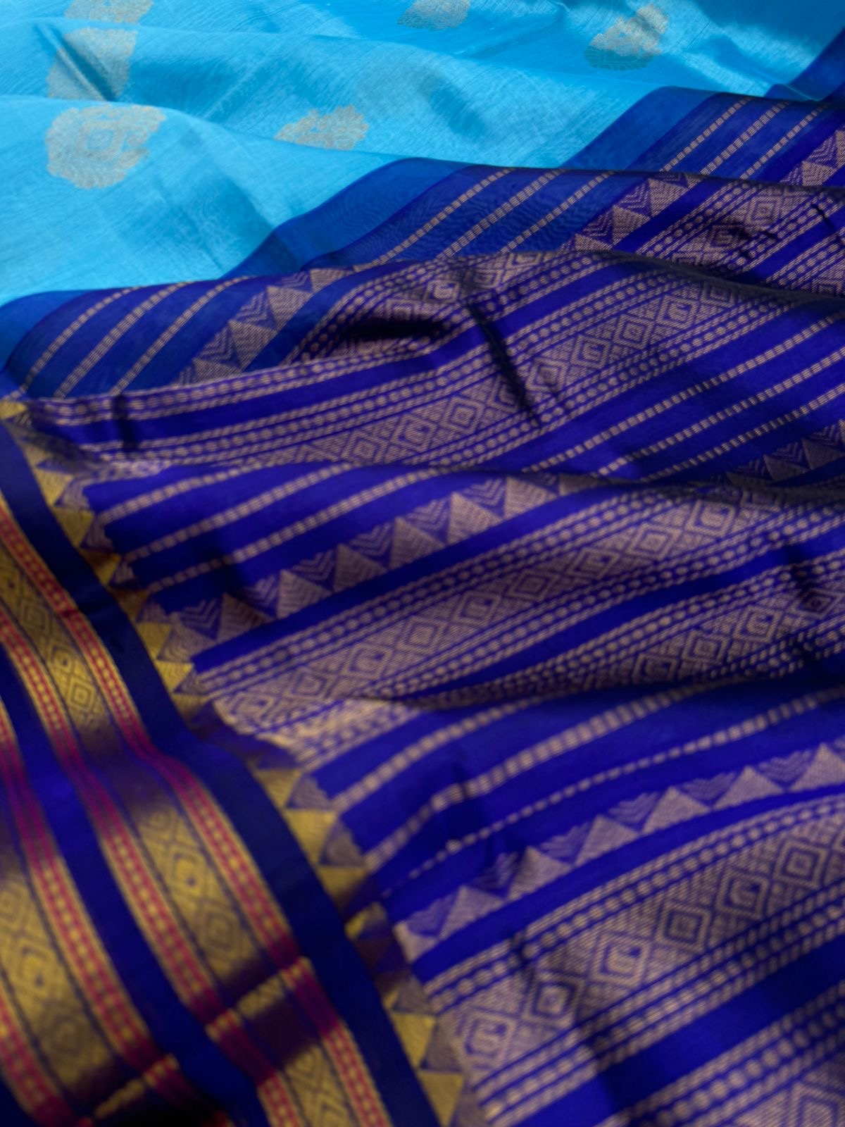 Korvai Silk Cottons - shades of blue on blue with woven buattas