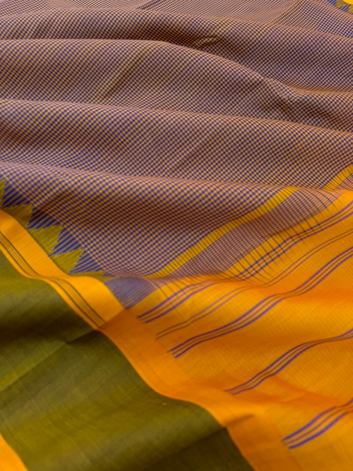 Signature Silk Cotton -mustard and blue kasa kasa kattam