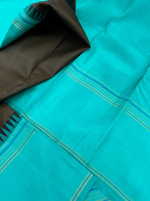 Rarest Korvai Kanchivaram - the best of best black ans teal with invisible stripes woven body