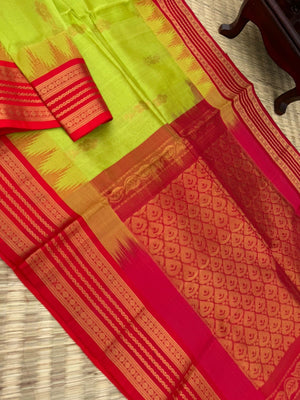 Korvai Silk Cottons - fresh green and red