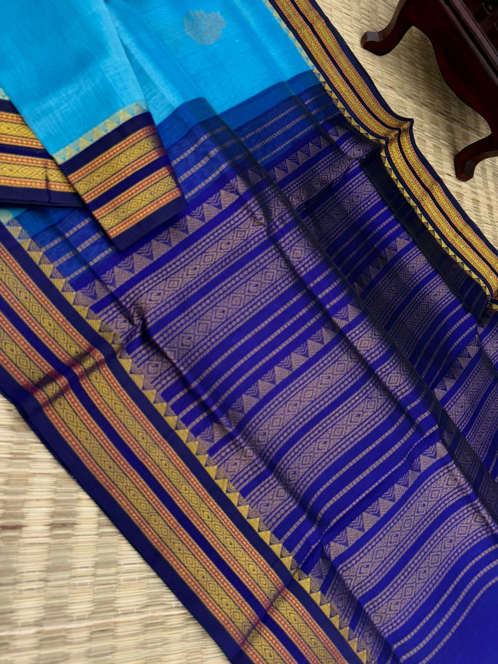 Korvai Silk Cottons - shades of blue on blue with woven buattas