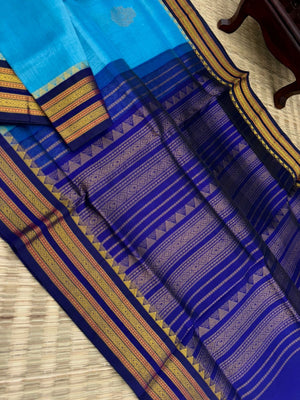 Korvai Silk Cottons - shades of blue on blue with woven buattas