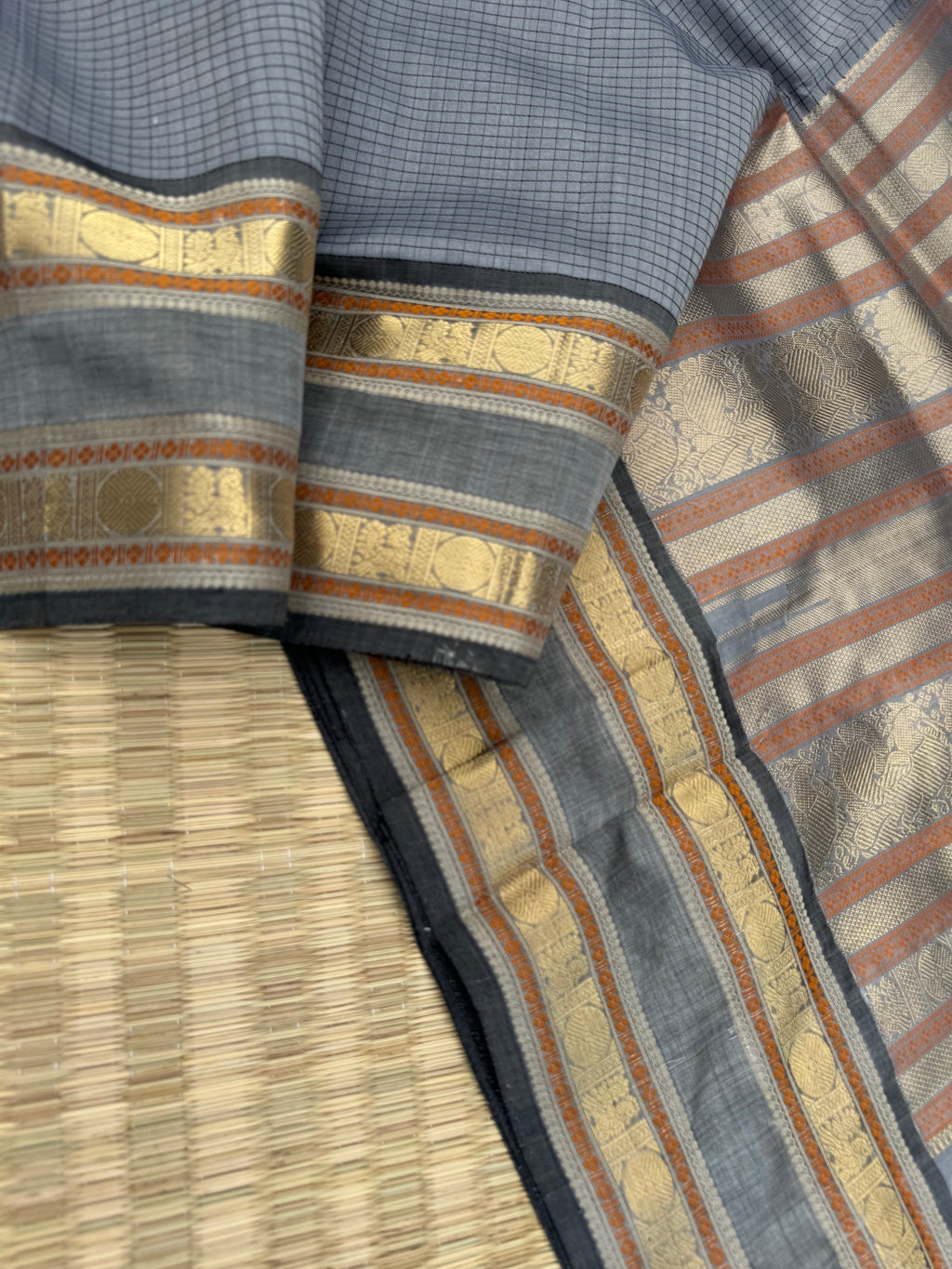 Pastels on Zari Kissed Silk Cotton - grey on grey podi kattam