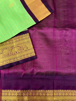Korvai Silk Cotton - pastel pista ice cream and burgundy zari kattam